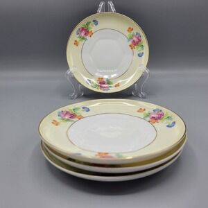 Vtg TK Thuny Czechoslovakia Lexington Floral 4 Snack Plates Gold Trim 5.75"